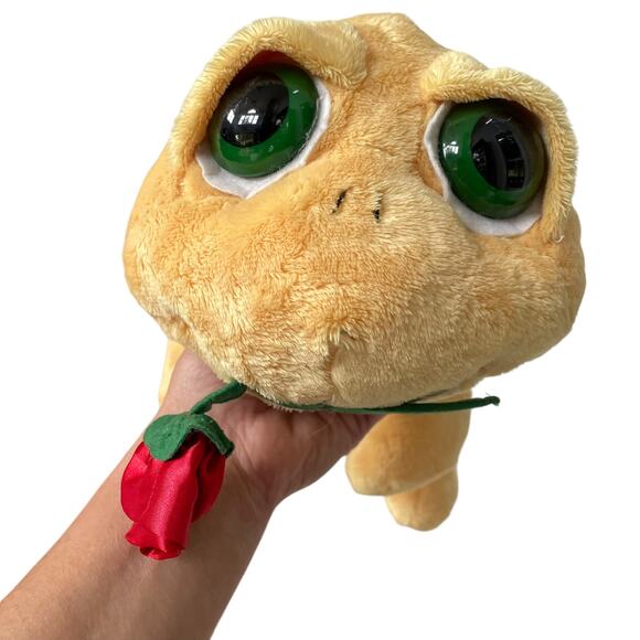 Russ Berrie Lil Peeper Shelly Turtle Plush 15" Big Green Eyes Red Rose Toy READ - Picture 1 of 16